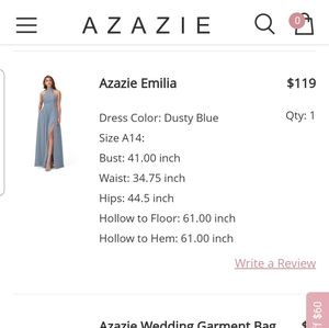 Azazie emilia dress; dusty blue, size A14